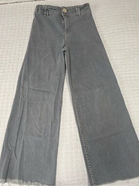 Zara Girls Gray Wide Leg Jeans Raw Hem Size 11-12